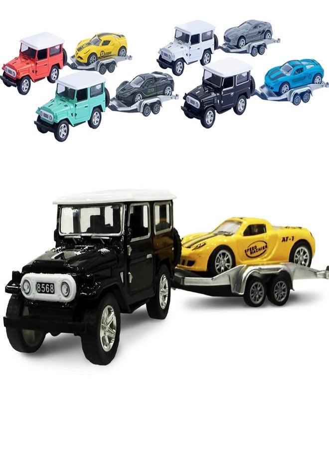 ويمبلي سيارة لعبة ويمبلي لاند كروزر مصبوبة مع مقطورة للأطفال من الجنسين، مجموعة لعب سيارة صغيرة تعمل بالسحب للخلف مع ناقلة نقل متعددة الاستخدامات عشوائية - مجموعة من قطعتين - Image 1